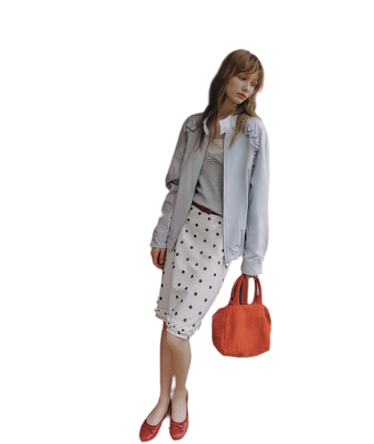 Ruffled Stand Collar Harrington Jacket