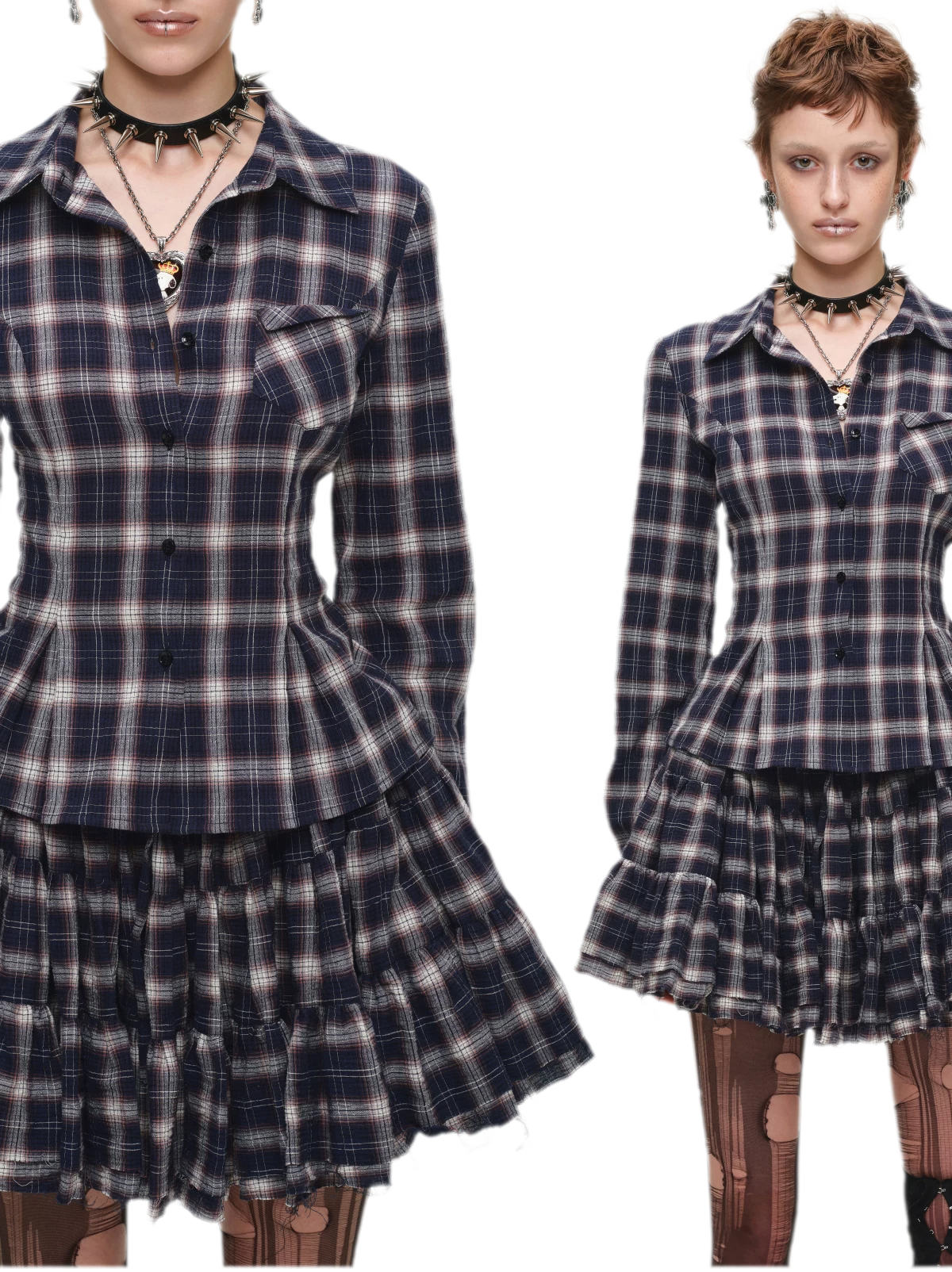 Plaid Tiered Skirt Set