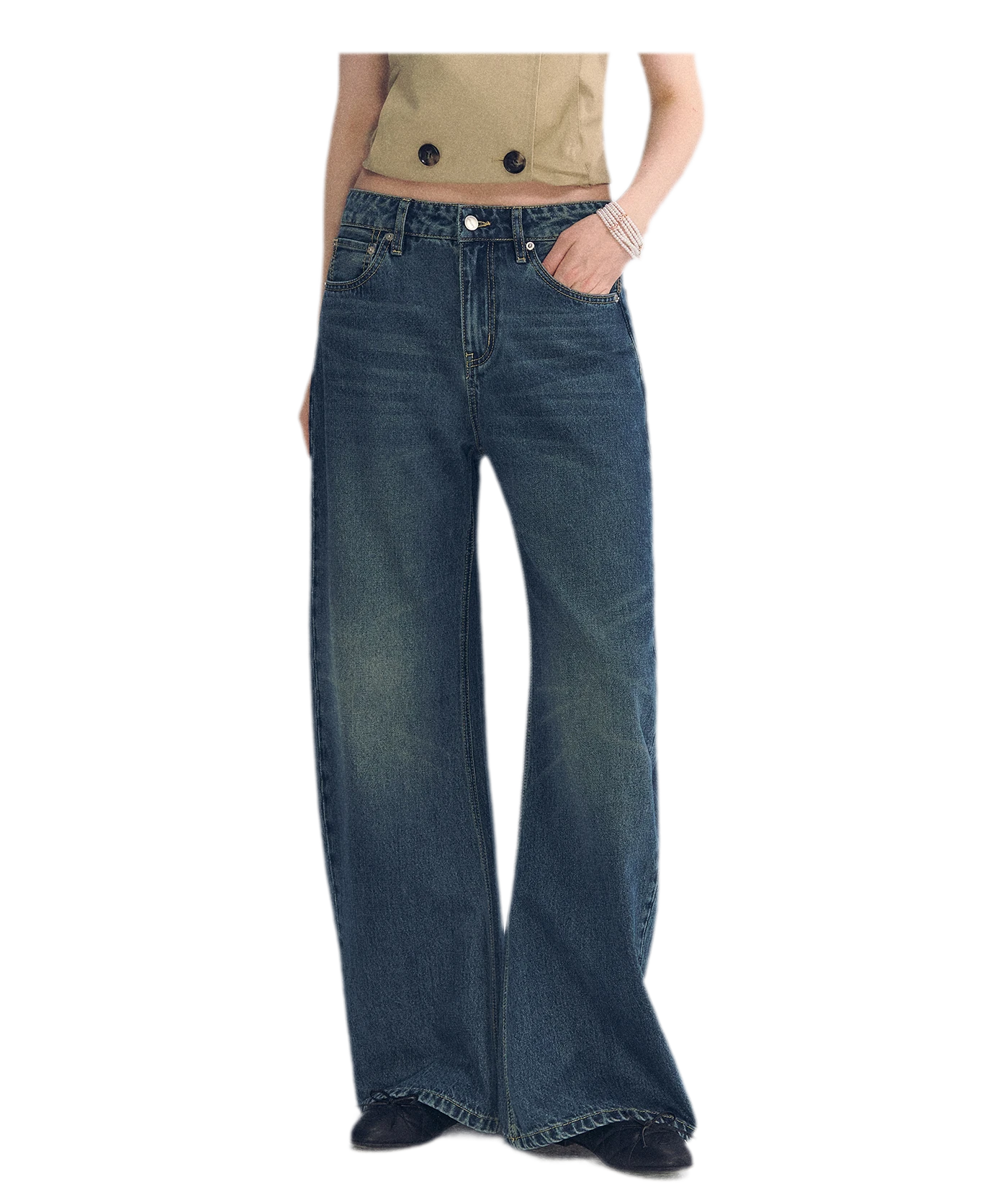 Vintage Wash Wide-Leg Jeans