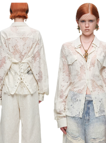 Washed Lace Straight Pants