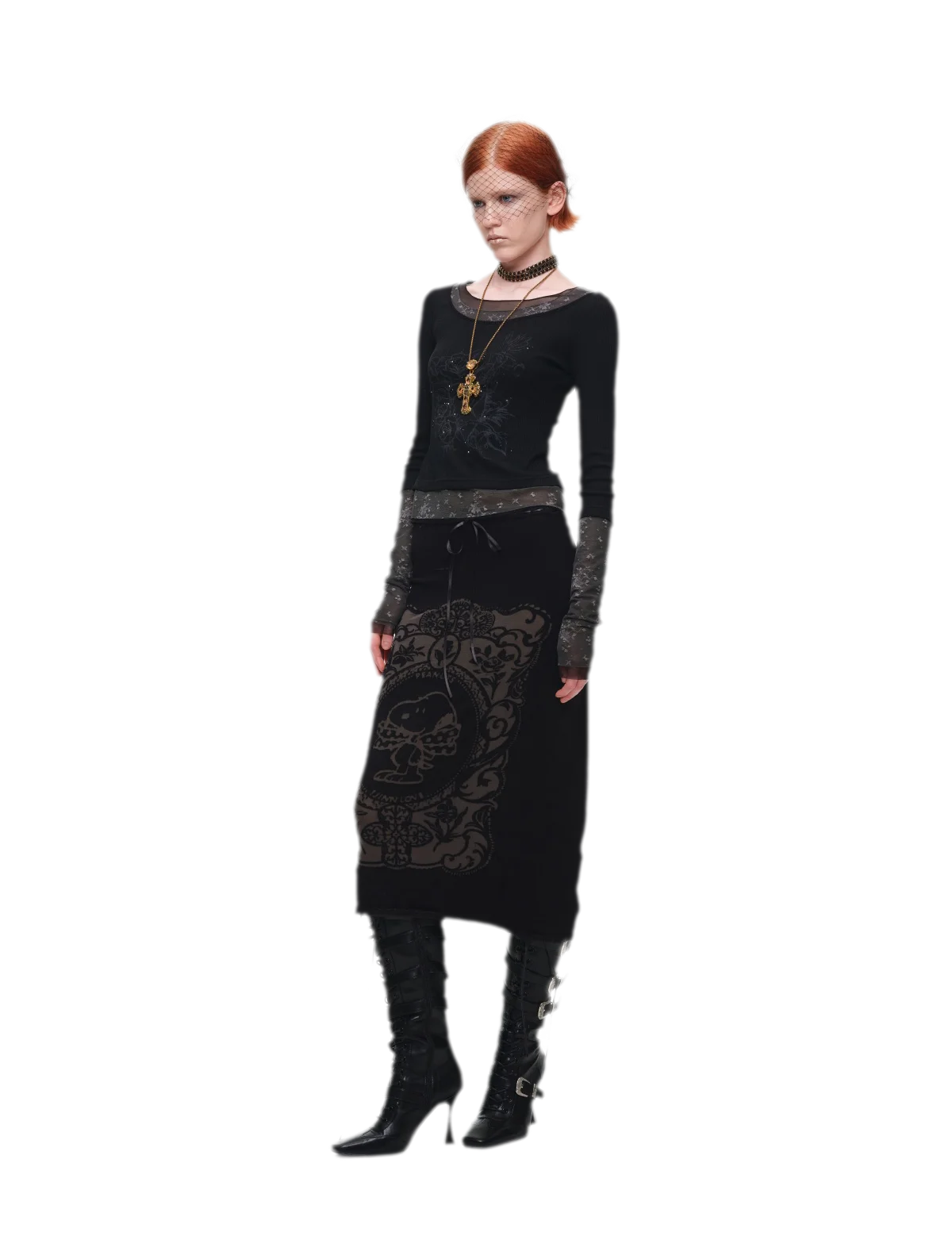 Vintage Lace Contrast Long-Sleeve Top