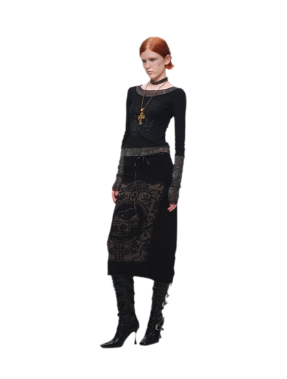 Vintage Lace Contrast Long-Sleeve Top