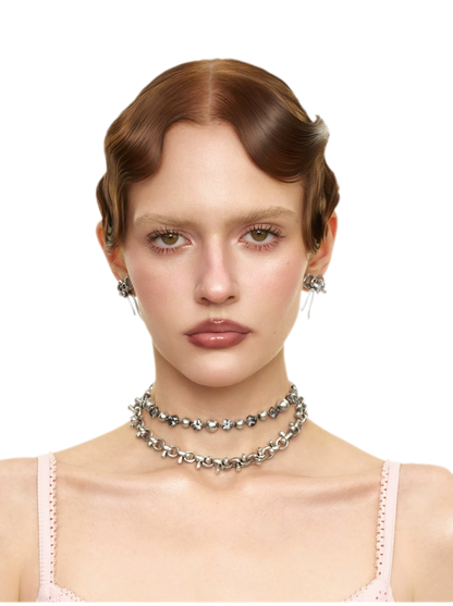 Vintage Bowknot &amp; Zircon Layered Choker