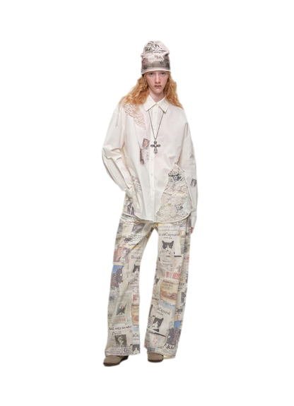 Lace Patchwork Oversized Shirt