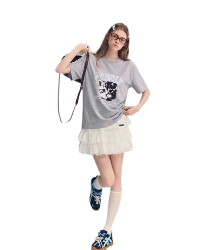 Cat Print Relaxed T-Shirt