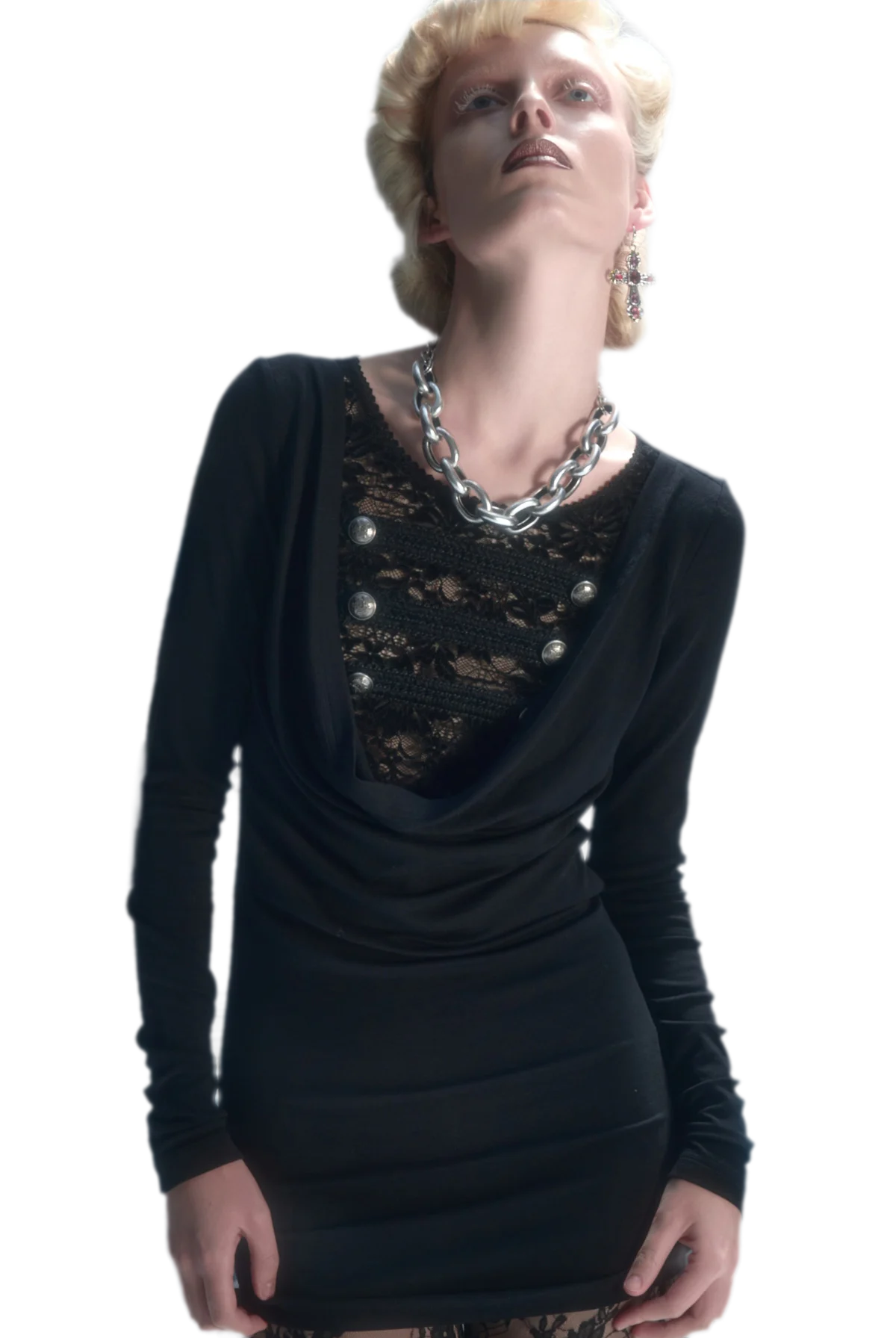 Velvet Lace Cowlneck Dress