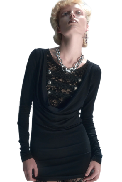 Velvet Lace Cowlneck Dress
