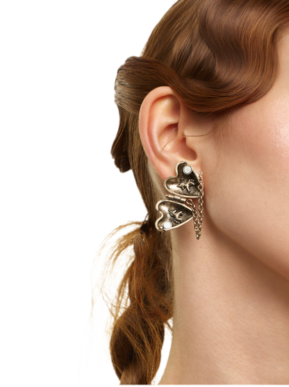 Vintage Textured Heart &amp; Pony Tassel Earrings