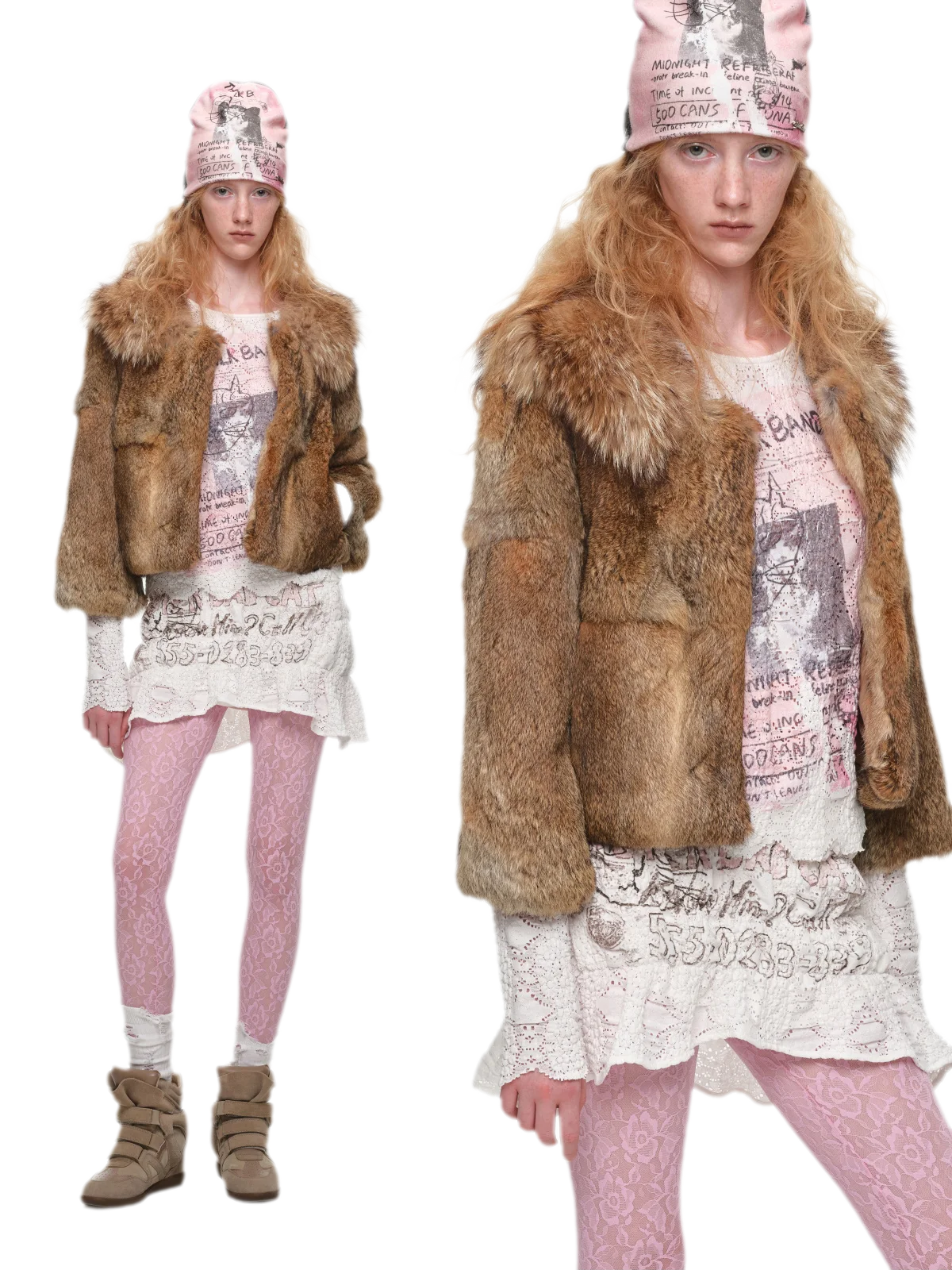 Chaqueta corta de cuello de piel de conejo 100% angora