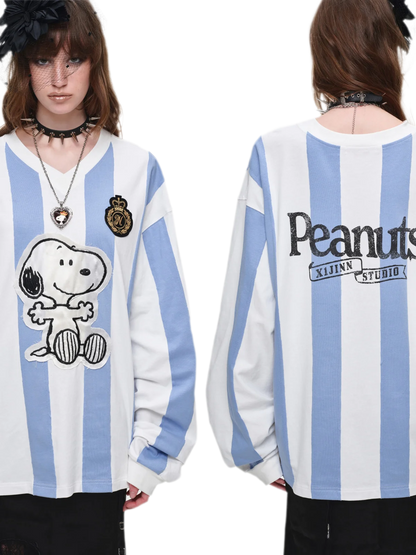 Retro Embroidered Striped T-Shirt