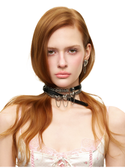 Punk Retro Heart Layered Strap Choker Waist Chain
