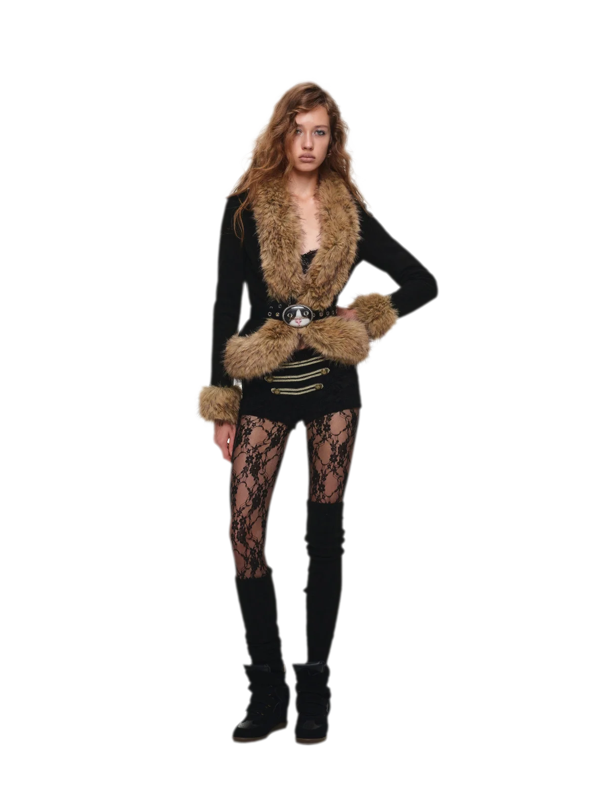 Faux Rabbit Fur Cinched Jacket