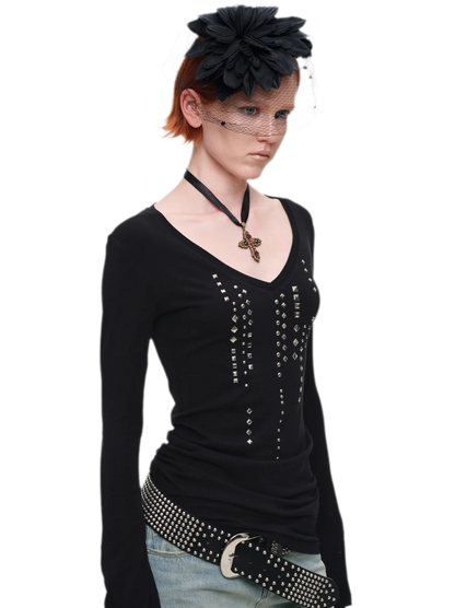 Rhinestone Fitted Knit Top