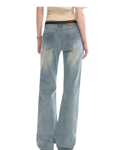 Washed Bow Embroidery Jeans