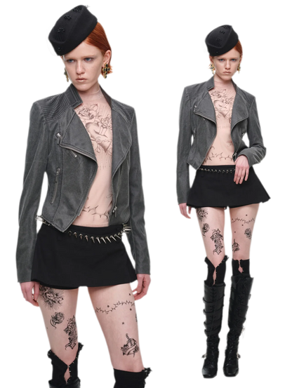 Washed Leather-Look Fitted Jacket