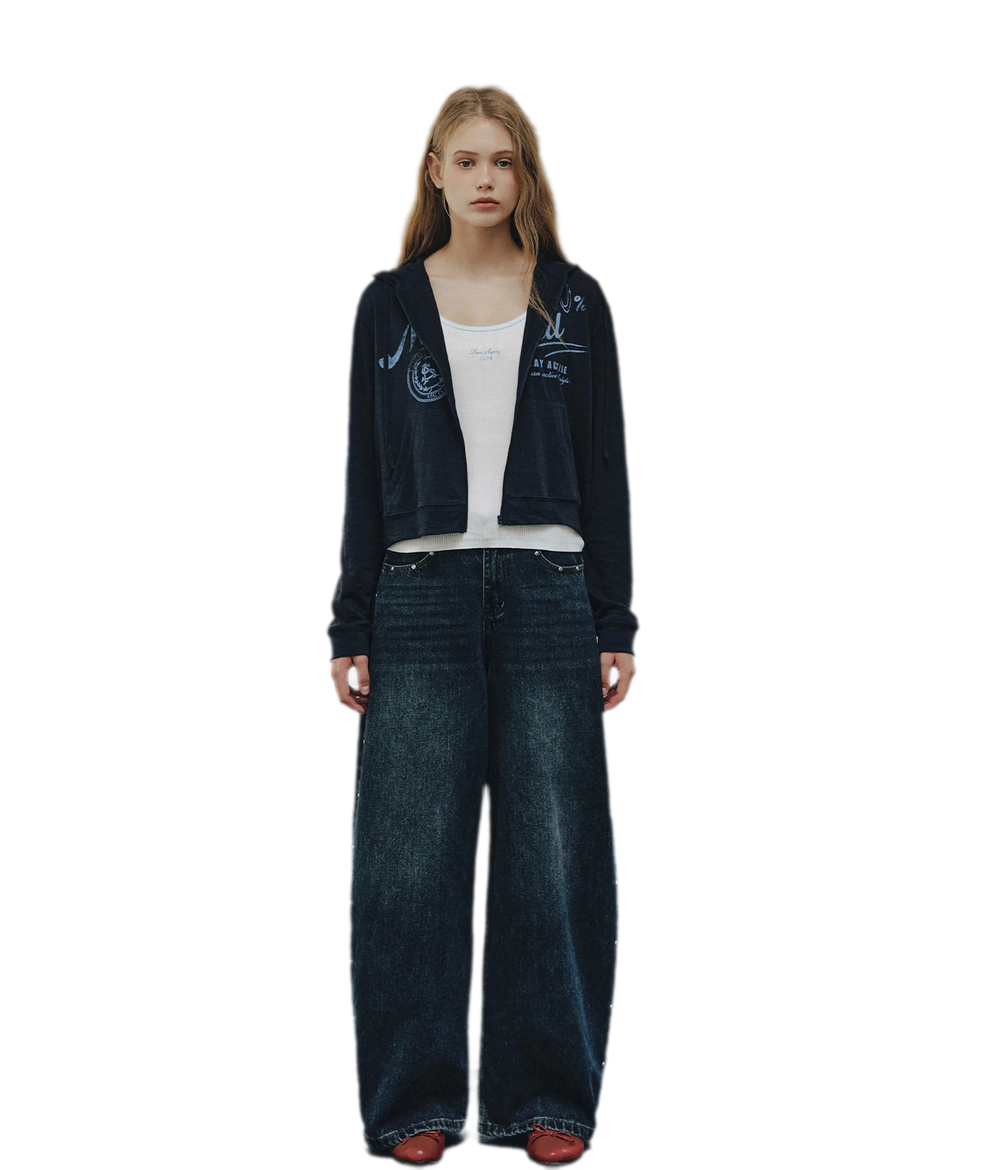 Washed Rivet Curved-Leg Jeans