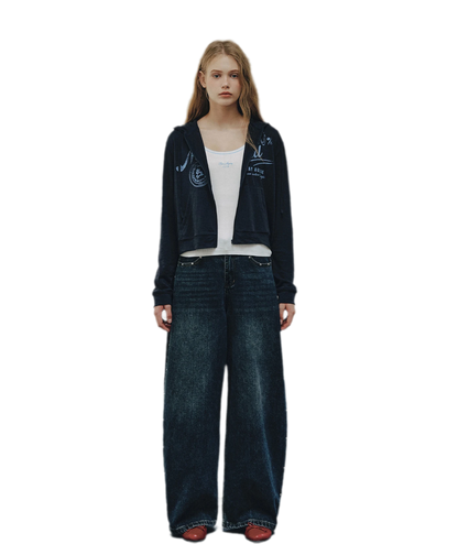 Washed Rivet Curved-Leg Jeans