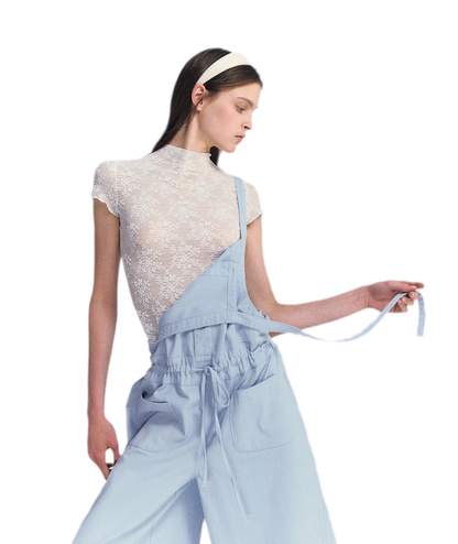 Lace Mesh Mock Neck Top