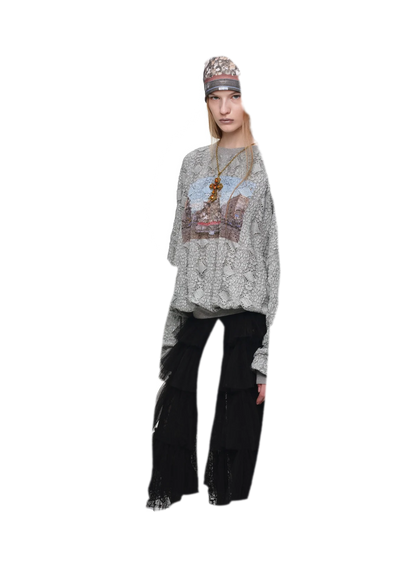 Distressed Cat Graphic Sweatshirt