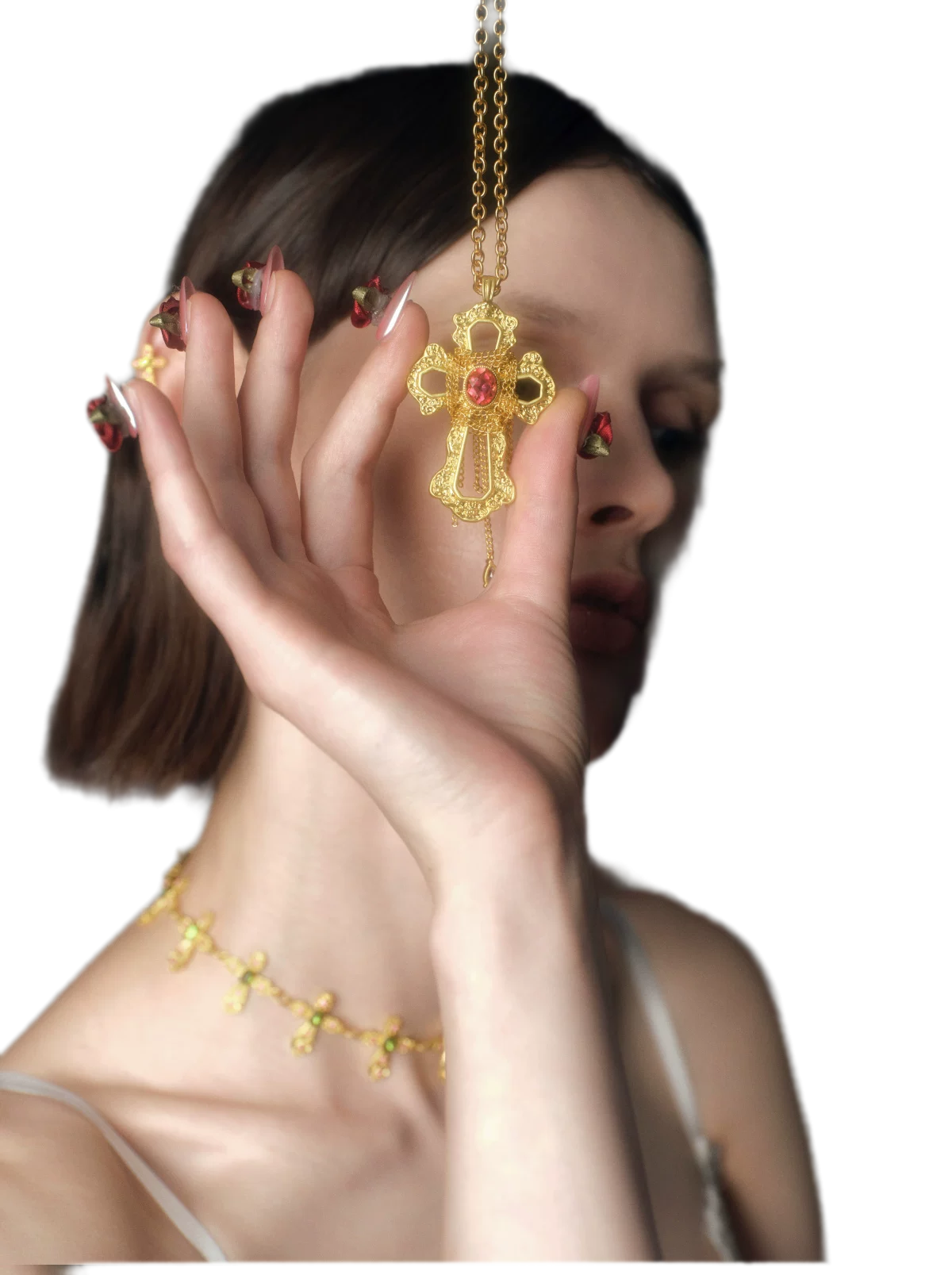 Collar de cruz de cristal barroco