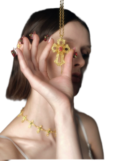 Collar de cruz de cristal barroco