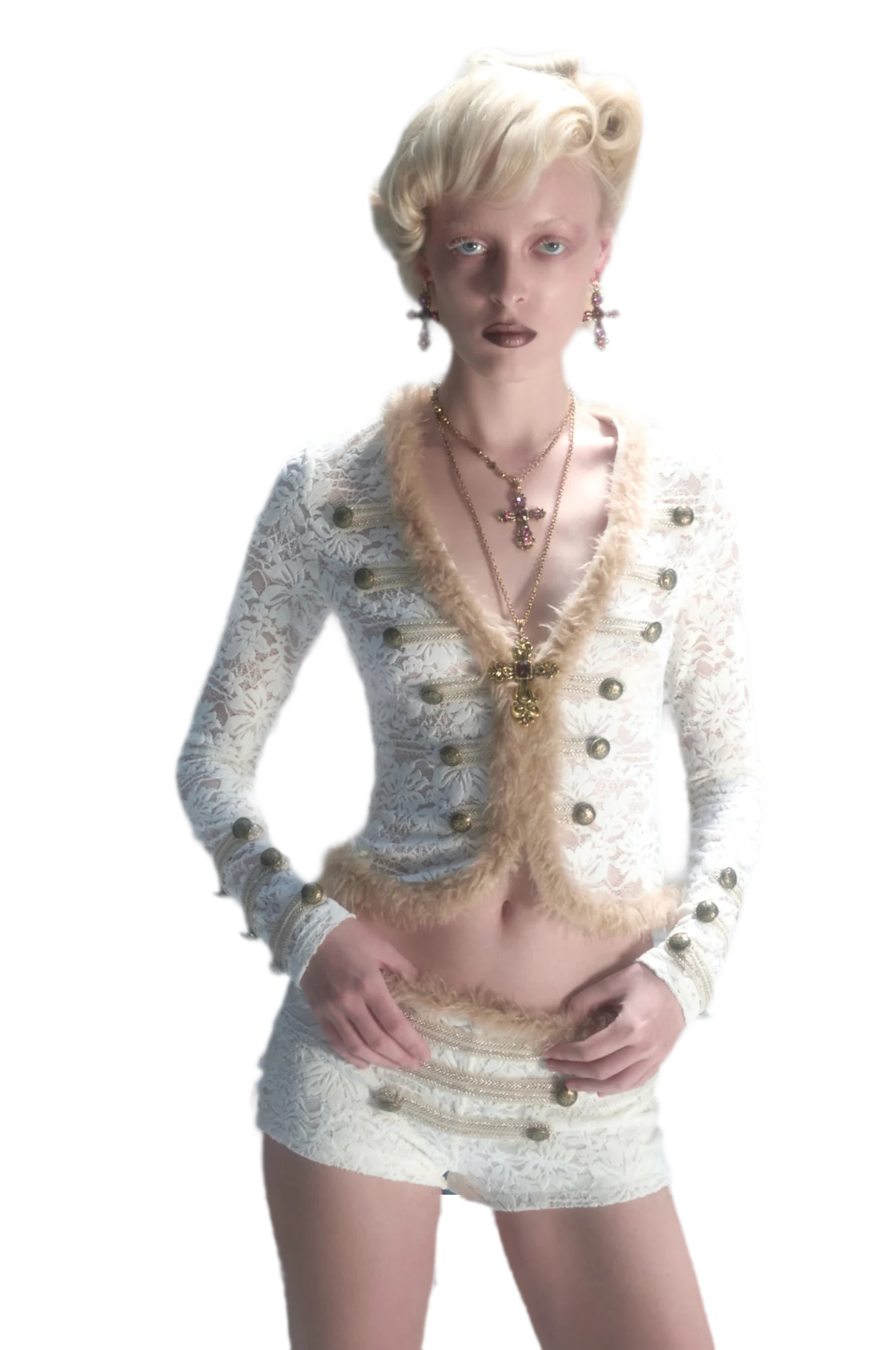 Set di cardigan e shorts con profili metallici