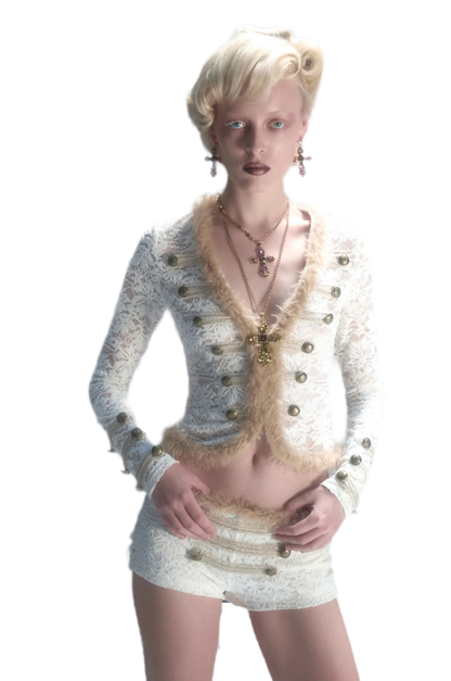Set di cardigan e shorts con profili metallici
