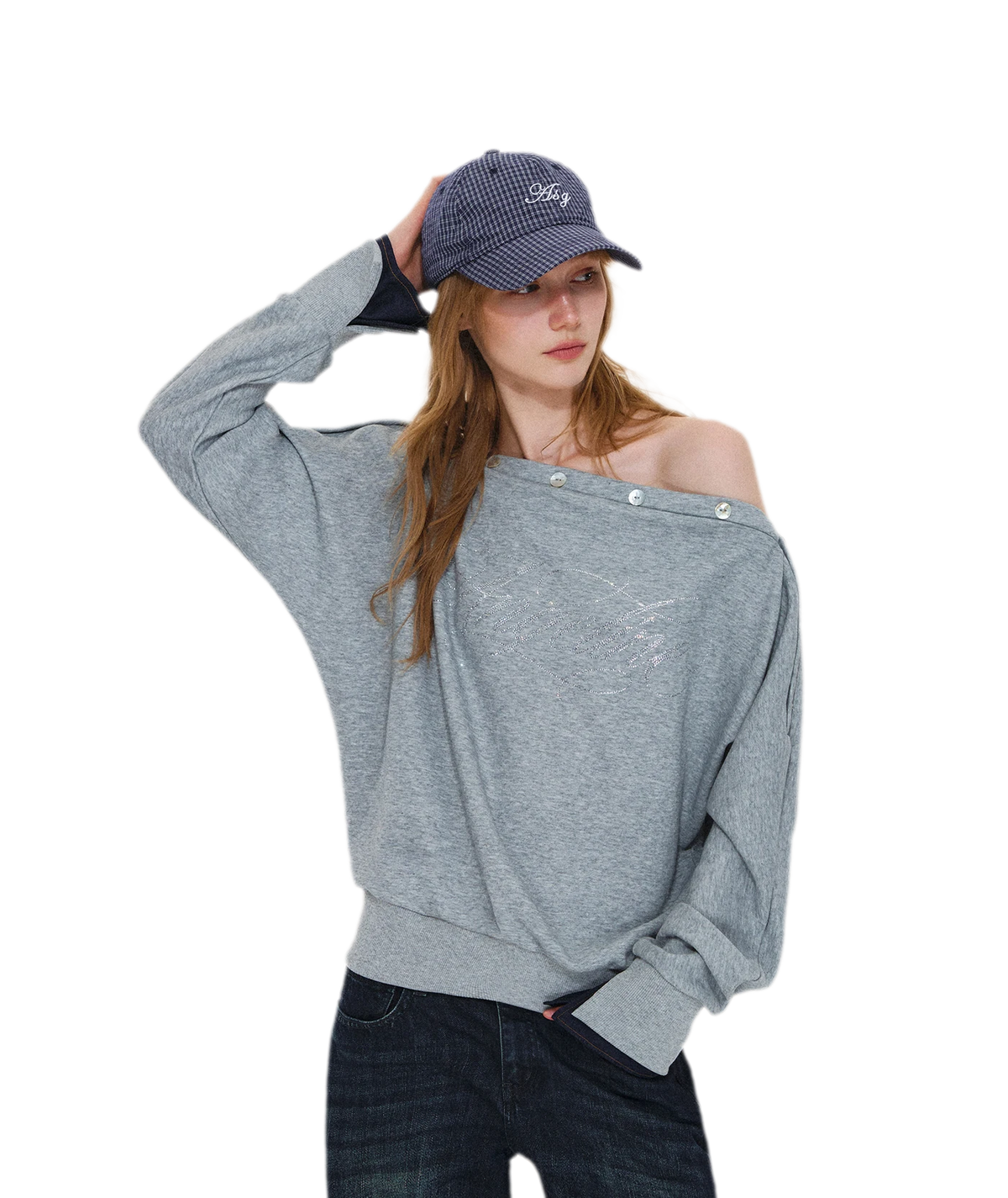 Rhinestone Off-Shoulder Relaxed Sweatshirt