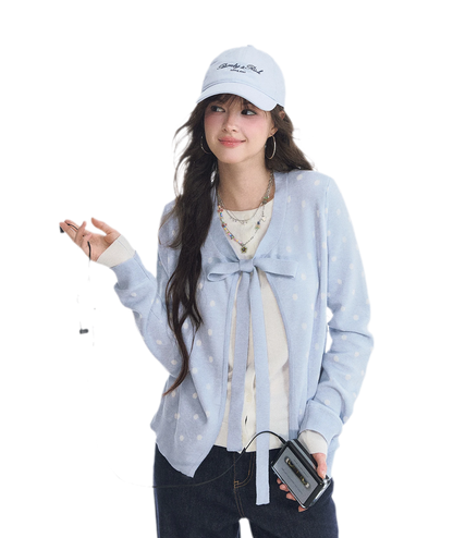 Polka-Dot Tie Bow Cardigan