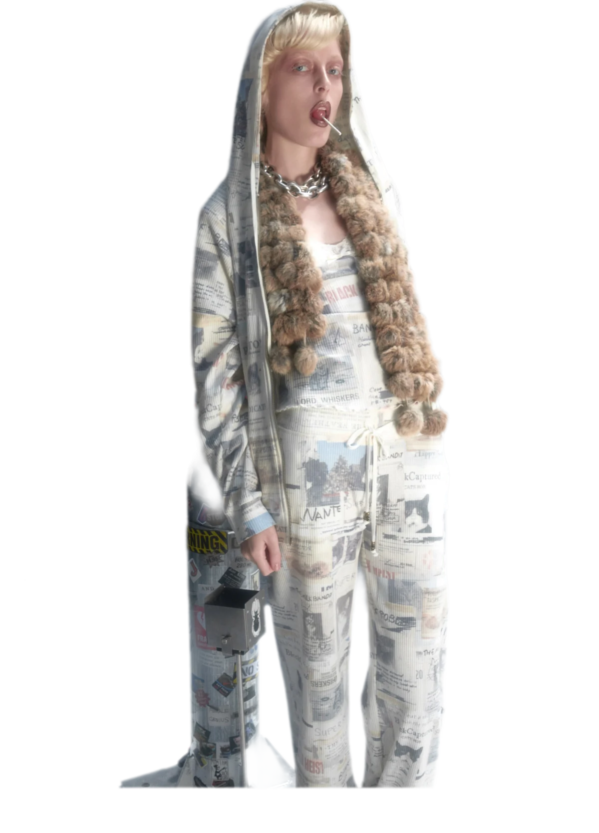 Waffle Print Hooded Set