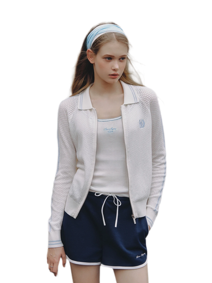 Openwork Knit Collared Jacket