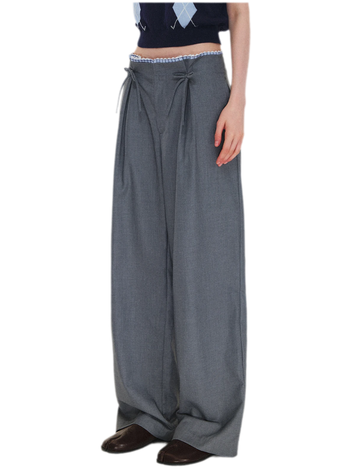 Plaid Lace Waistband Straight Pants