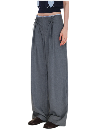 Plaid Lace Waistband Straight Pants