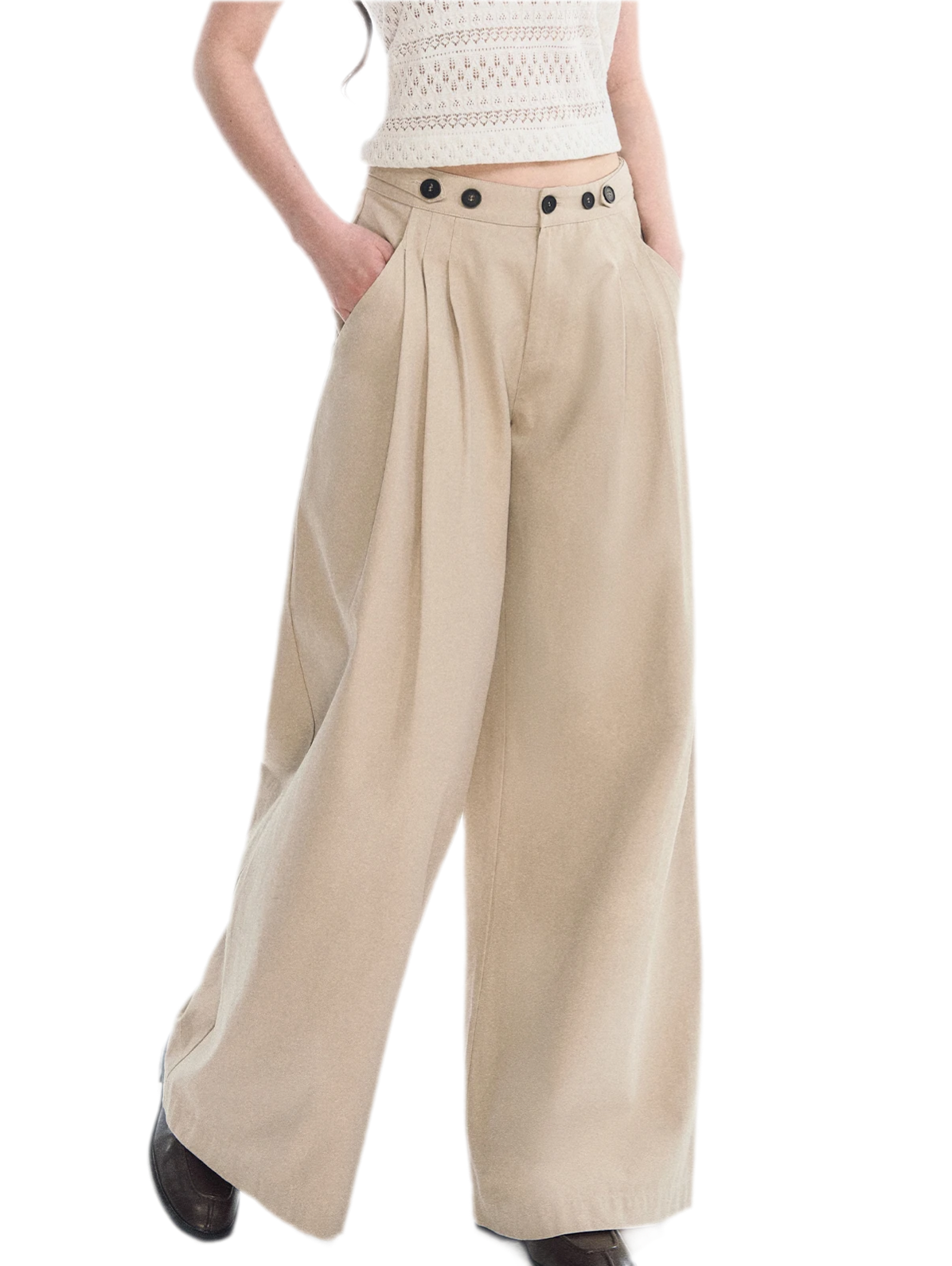 Pantaloni in cotone con pieghe e gamba ampia