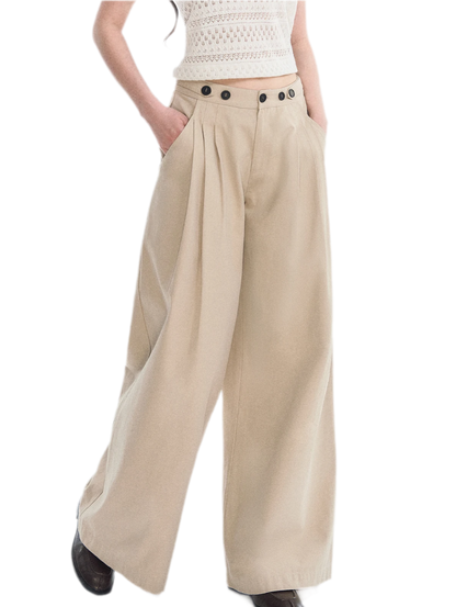 Pantaloni in cotone con pieghe e gamba ampia