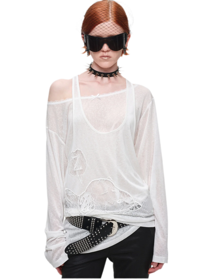 Lace Appliqué Layered Long-Sleeve T-Shirt
