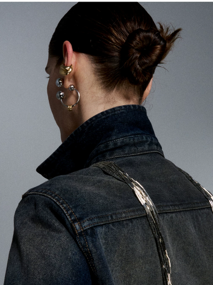 Reconstructed Series Gold and Silver Ball Earrings