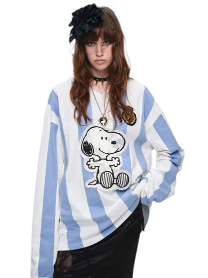 Retro Embroidered Striped T-Shirt