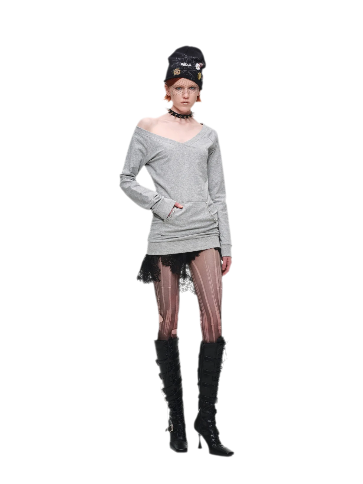 Studded Fitted Sweatshirt Dress