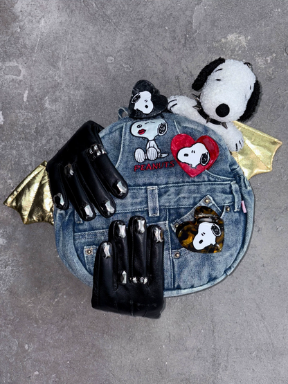 Washed Denim Embroidered Backpack