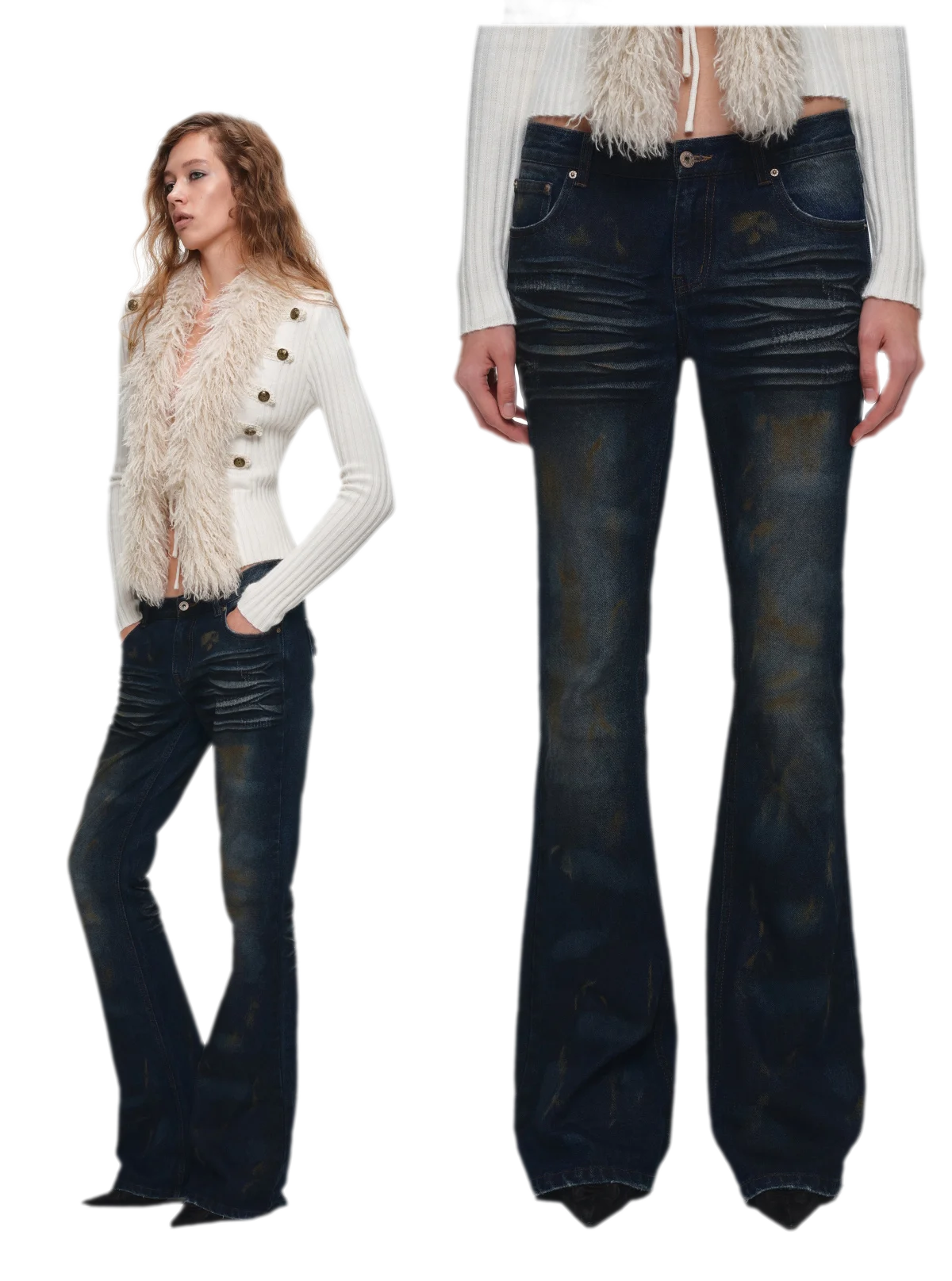 Rust-Dyed Flared Leg Jeans
