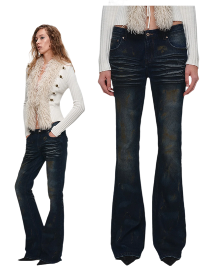 Rust-Dyed Flared Leg Jeans