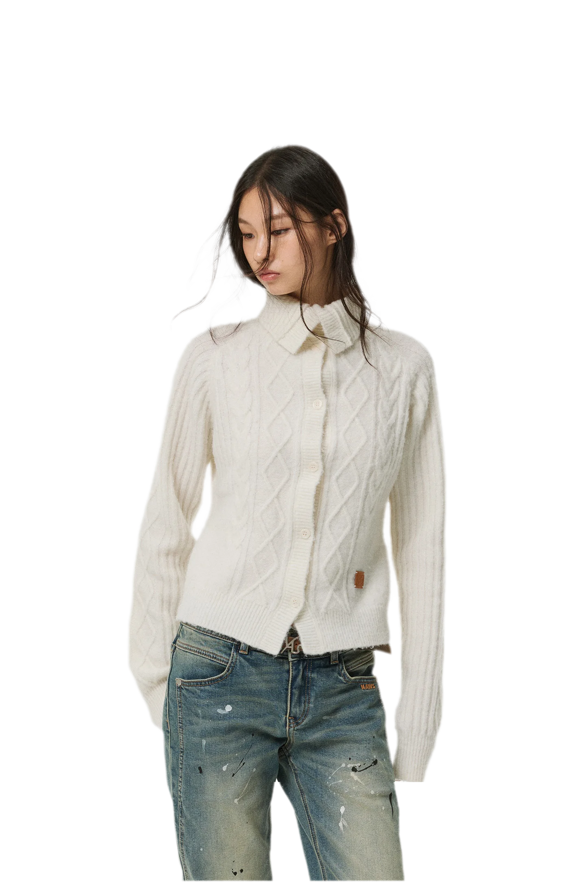 Taillierter Cardigan aus Zopfmusterstrick