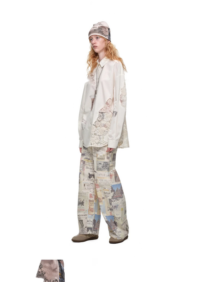Lace Patchwork Oversized Shirt