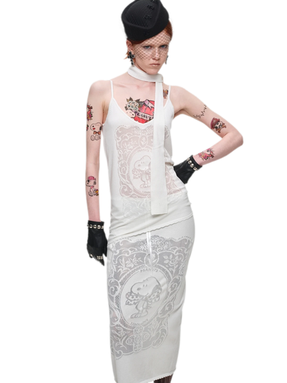 Burnout Graphic Midi Knit Skirt