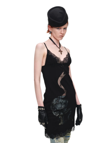 Lace Appliqué Fitted Slip Dress