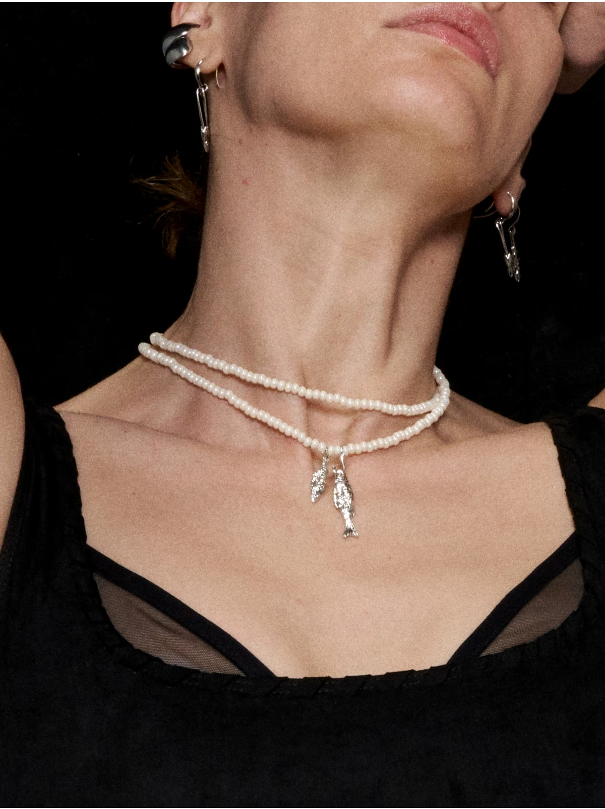 Double-Layer Beaded Fish Pendant Necklace