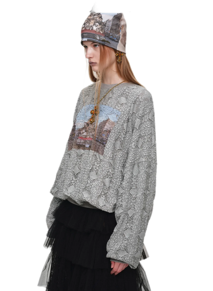 Distressed Cat Graphic Sweatshirt