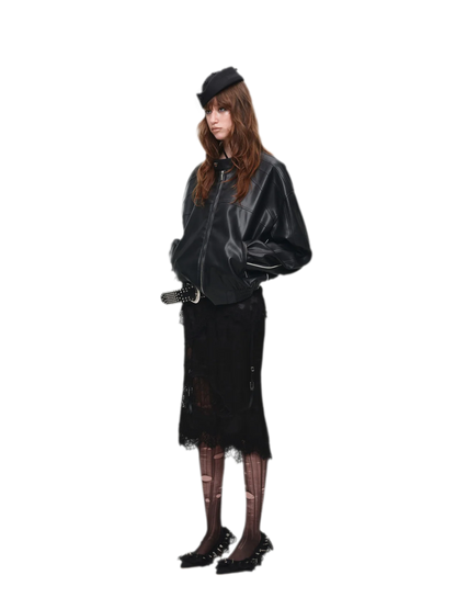 Contrast Trim Cropped PU Jacket