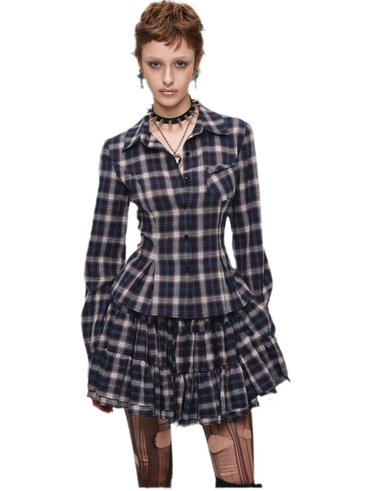 Plaid Tiered Skirt Set